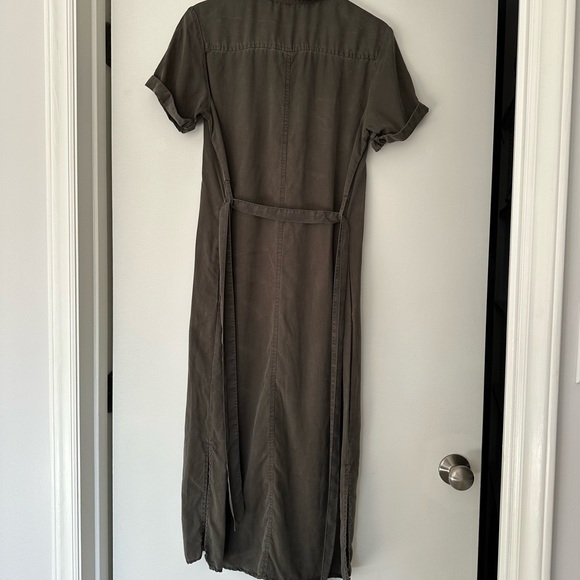 Olive Green Maxi Shirt Dress with Side Slits - Picture 4 of 7